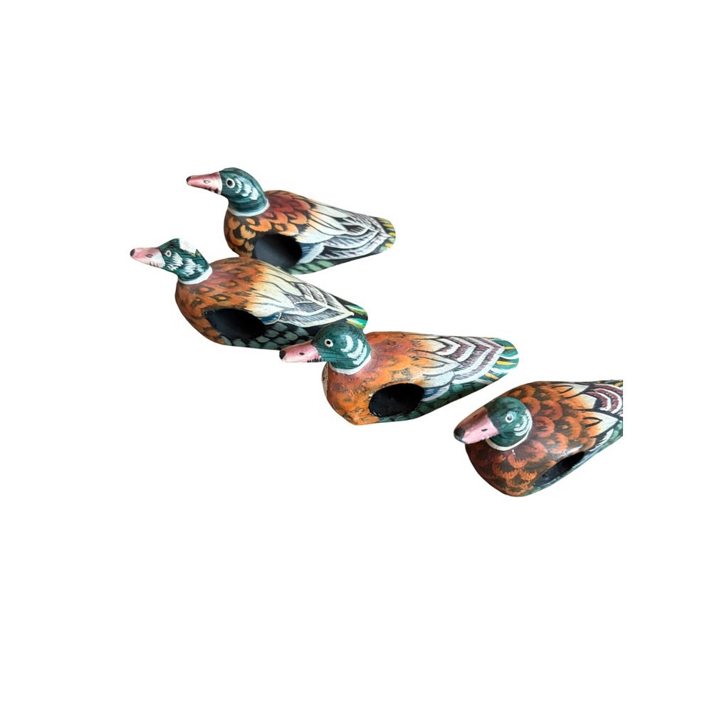 Vintage Hand Painted Wooden Mallard Duck Napkin Rings Set of 4 Made in Indonesia